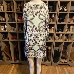 Silk sheath dress w/ flare sleeves